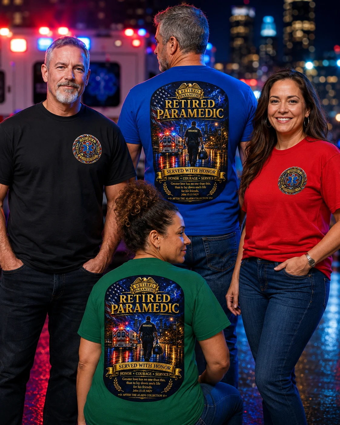 Retired Paramedic / EMS Tribute Shirt shown on shirts